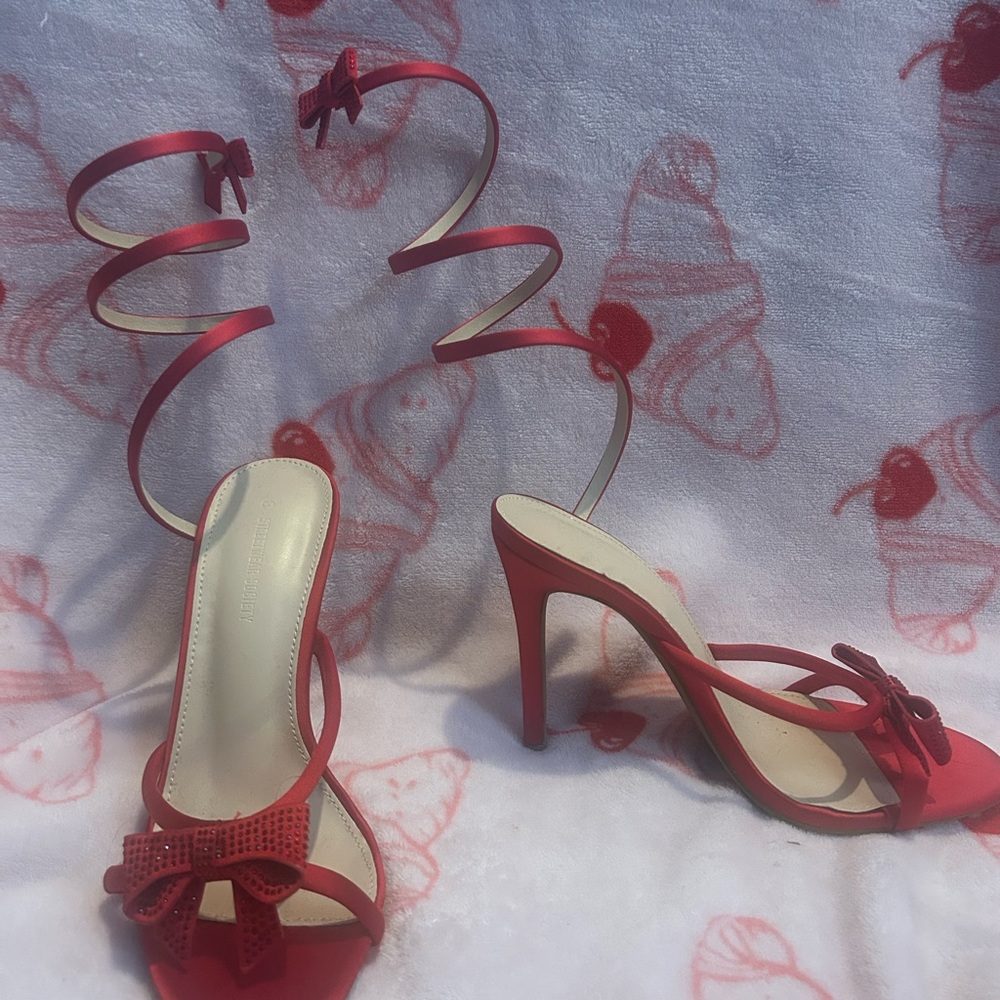 Red Bow Wrap-around Strappy Heels